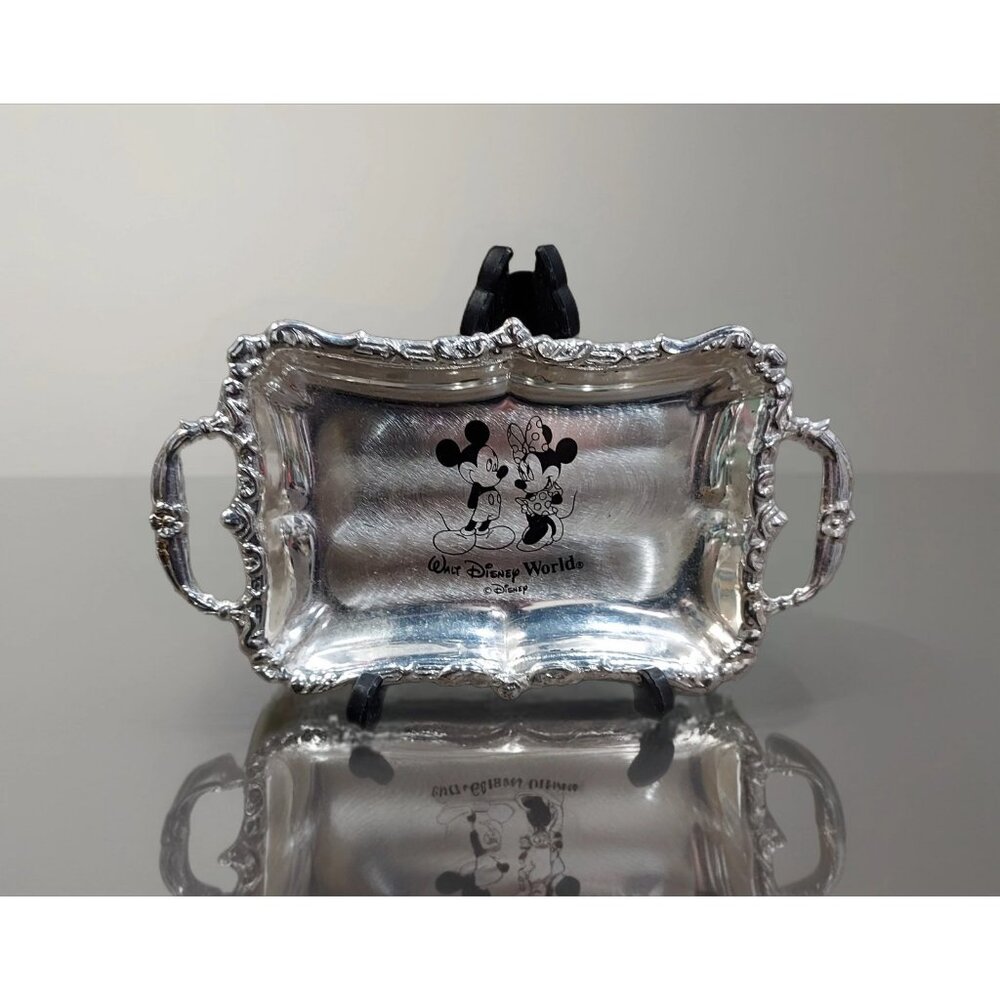 Walt Disney World Dollhouse Vintage Mickey Minnie Silver 5" Wide 2.5" Tall Tray